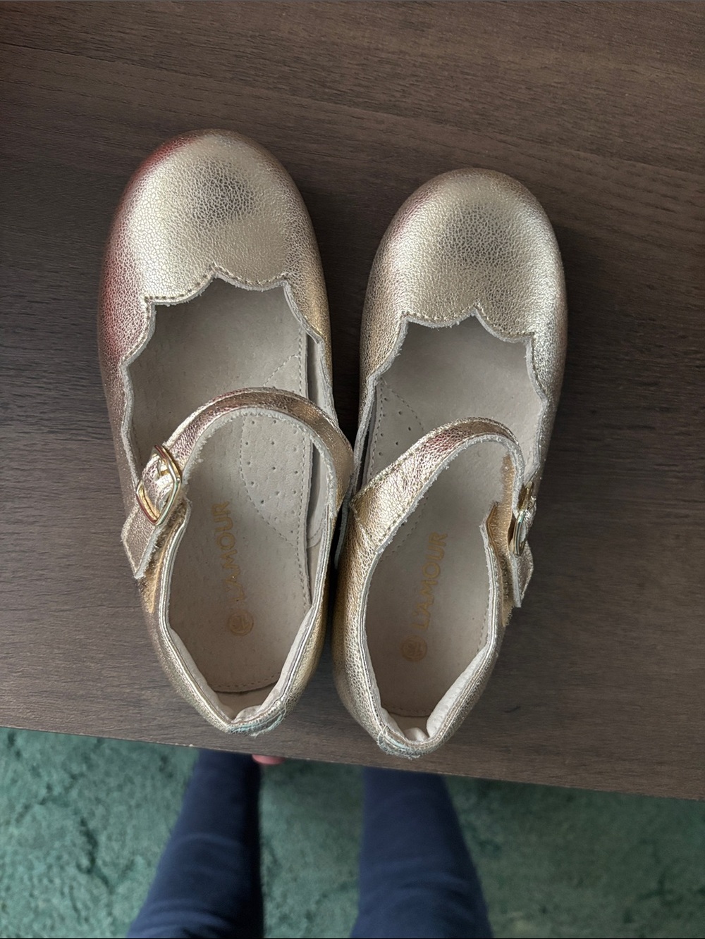 Girls' Gold Mary Jane Dress Shoes with Buckle Strap